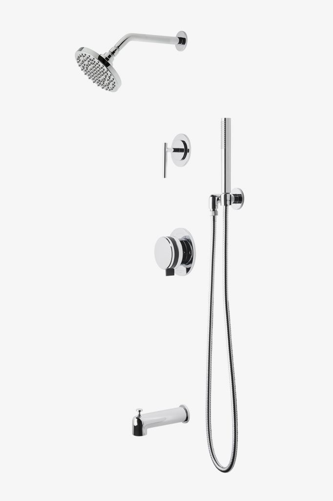 DBSP18 Душевая система с балансировкой давления в децибелах с 6-дюймовой лейкой для дождя, ручным душем, изливом ванны и рукояткой с переключателем Waterworks 