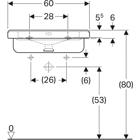 128661000 Раковина Geberit Renova Comfort Square, безбарьерная Geberit  - Вид №28