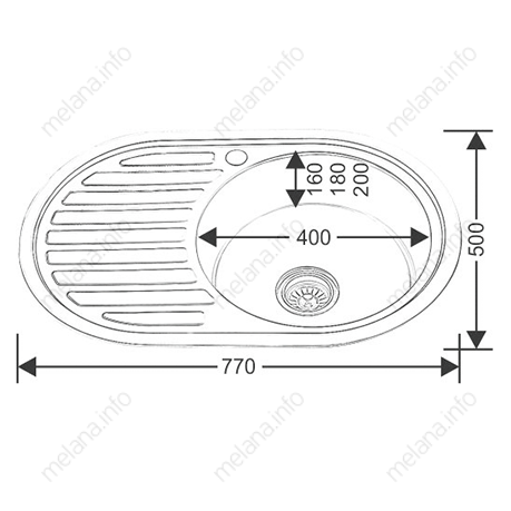 Мойка 7750 U MELANA 0,6/160 ДЕКОР врезная овальная с сифоном (180D t *10) 180D t (*10) - Вид №3