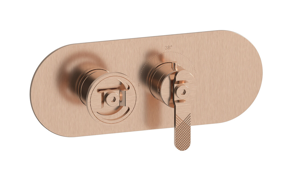 Комплект наружных частей термостата на 1 потребителей - горизонтальная овальная панель с ручками Bold WE ARE IB eua122srnb1 Brushed Rose Gold Aqua