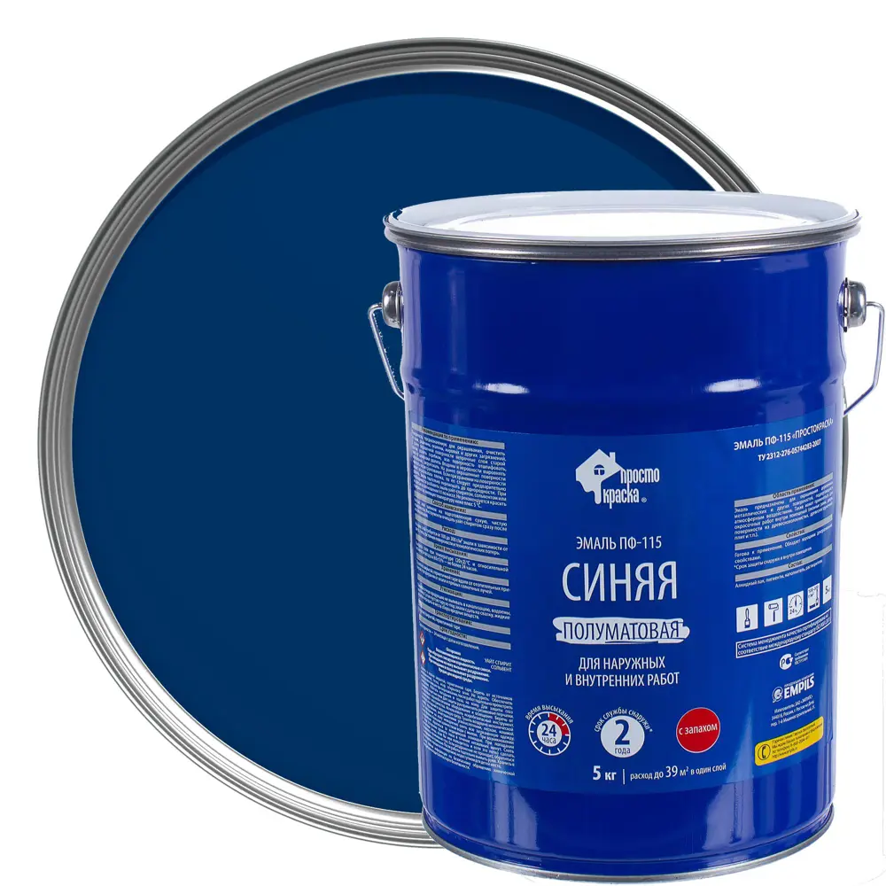 Эмаль ПФ-115 ПРОСТОКРАСКА синяя для наружных и внутренних работ 5 кг 18522122 STLM-0011097