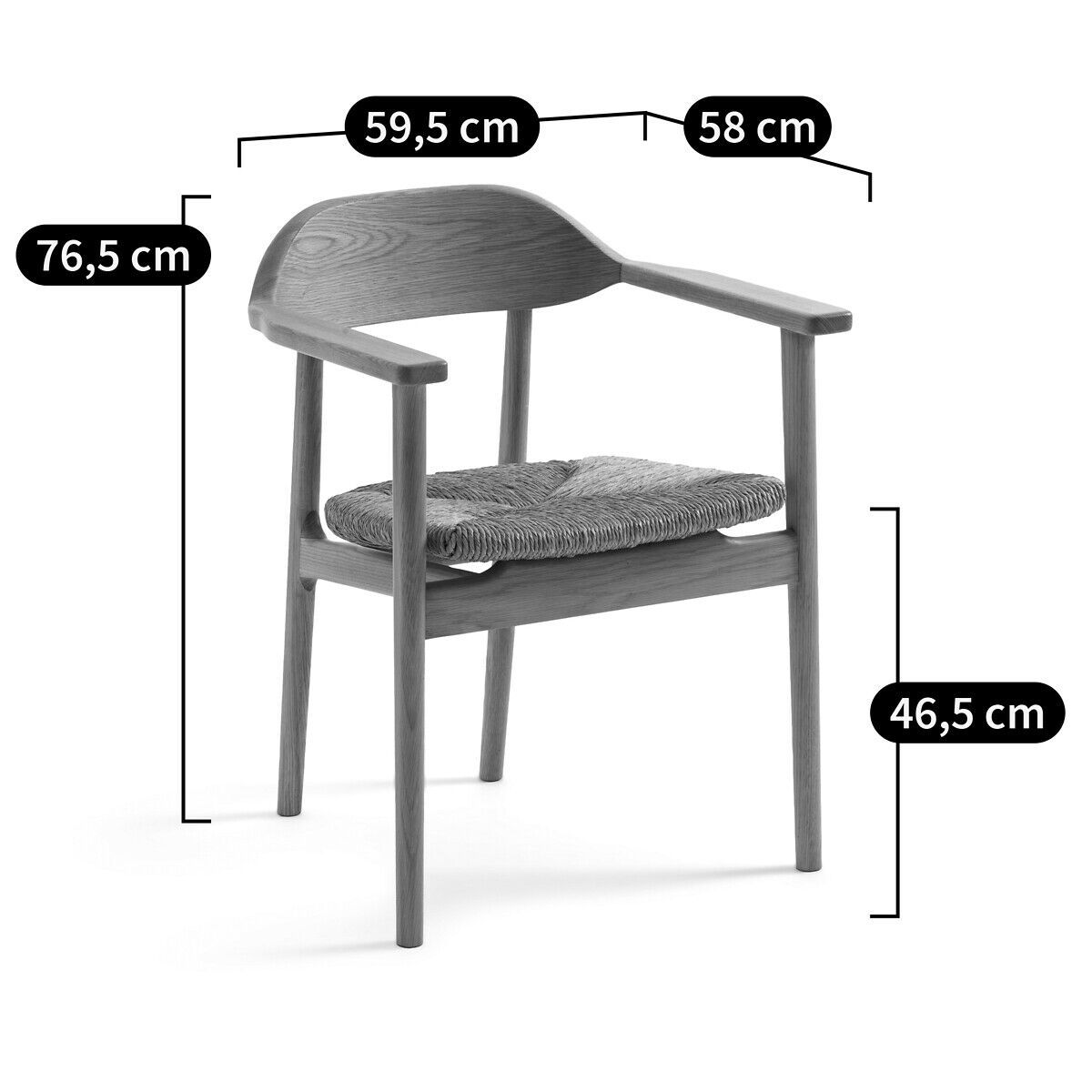 Стул из дуба и соломы с подлокотниками AMPM ARIÉ ARCH-00120275 - Вид №5