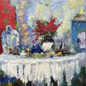 Картина на холсте 100х100 см "Ужин - 2" EVENHOME КАРТИНЫ МАСЛОМ 129917 Белый;красный;синий;разноцветный