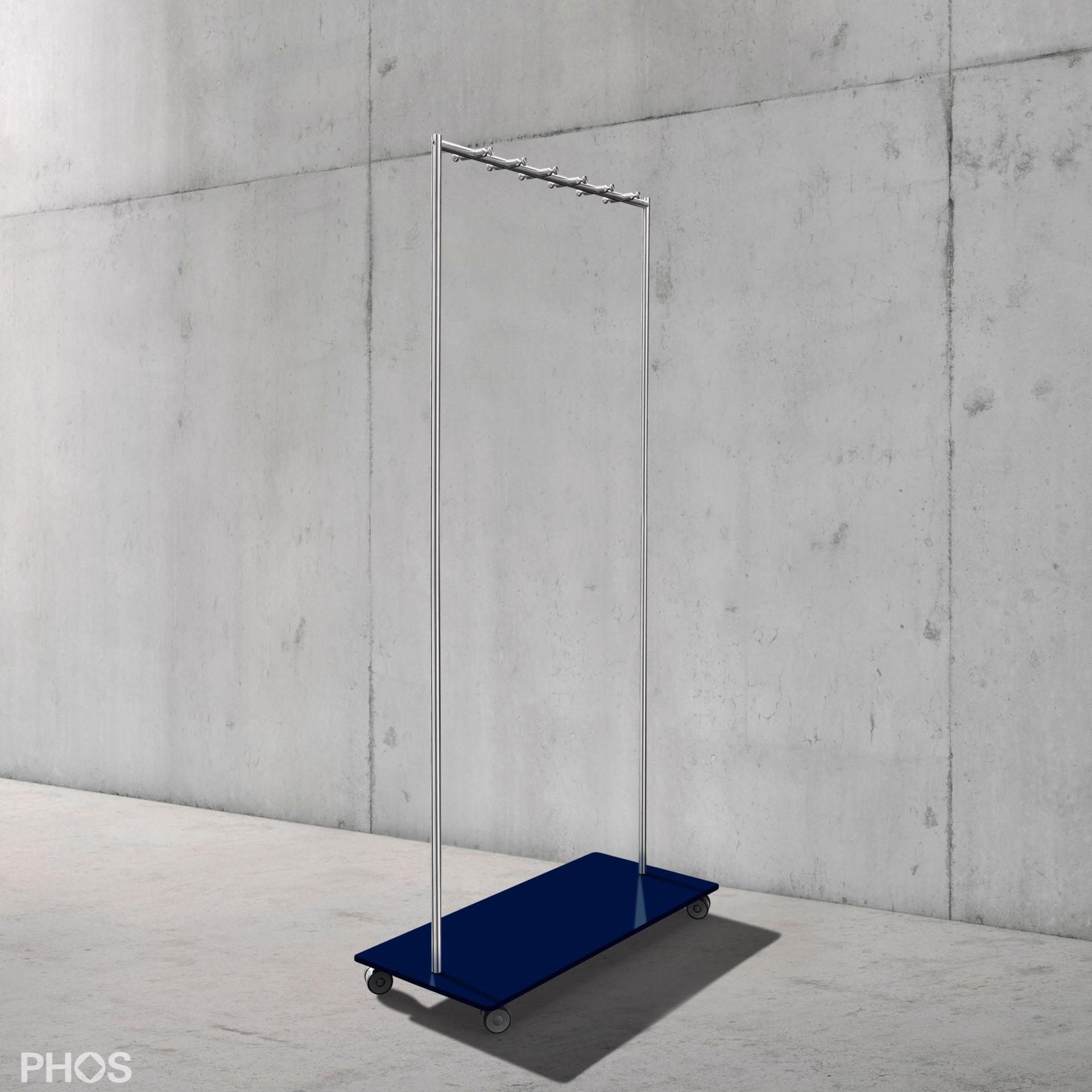 GW2-BPB Гардеробная тележка Twin Pur с 12 крючками для одежды, основание: синее. PHOS 