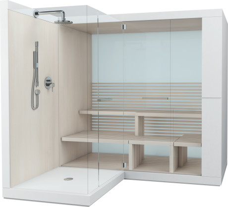 750322002011000 Сауна Inipi Ama, пристенный и угловой вариант Inipi #7503 2350 x 2205 x 2220 мм
Исполнение: белый глянцевый (декор) Белый глянцевый декор Duravit  - Вид №2