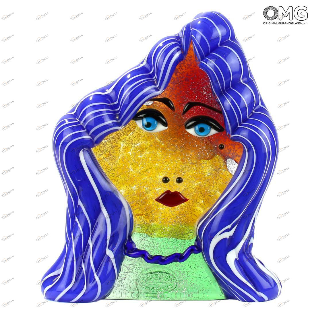 4707 ORIGINALMURANOGLASS Скульптура Голова Женщины - Pop Art - Original Murano Glass OMG 19 см PICASSO
