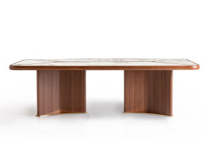 Прямоугольный стол из мрамора и грецкого ореха