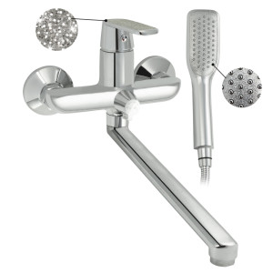 GFmark - Смеситель в ванную, длинный излив с дивертором на корпусе, шаровый, с АЛМАЗНОЙ КРОШКОЙ на ручке, код: 4870