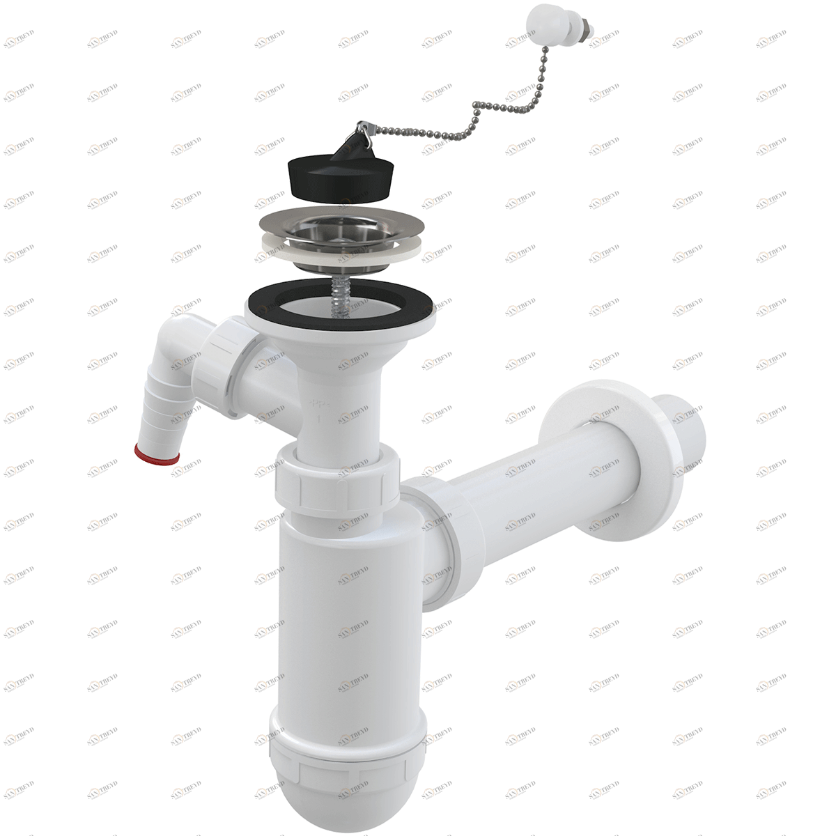 Сифон для умывальника DN40 со штуцером, с нержавеющей peшeткой DN63, с цепочкой ALCAPLAST A41PR