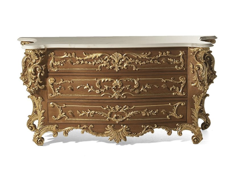 Дубовый комод с мраморной столешницей в стиле барокко OAK Галерея ARCH-00055871