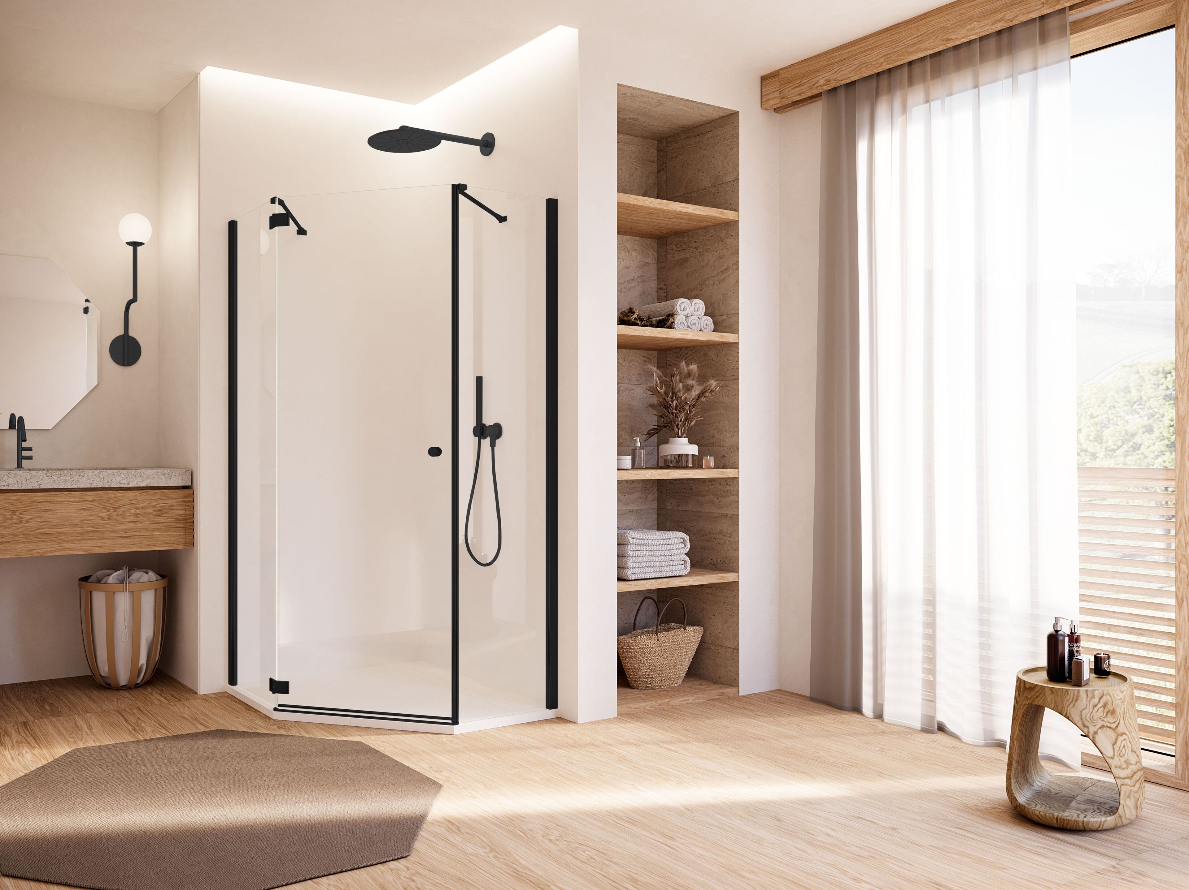 Угловая душевая кабина из хрусталя с распашной дверью DUKA Multi-S 4000 NEW ARCH-00032291