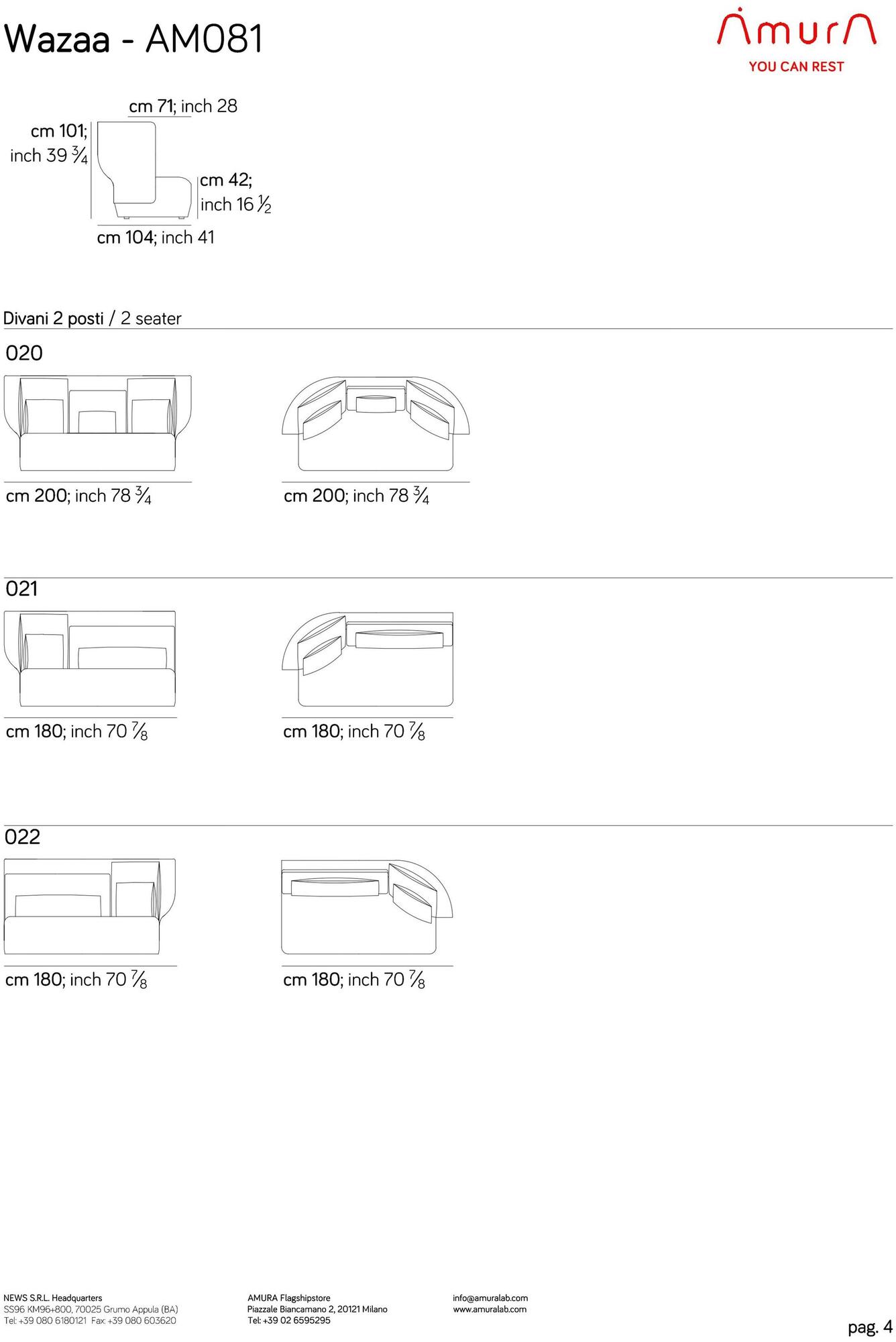 AMURA 2-х местный диван с высокой спинкой Wazaa Am081.020 - Вид №8