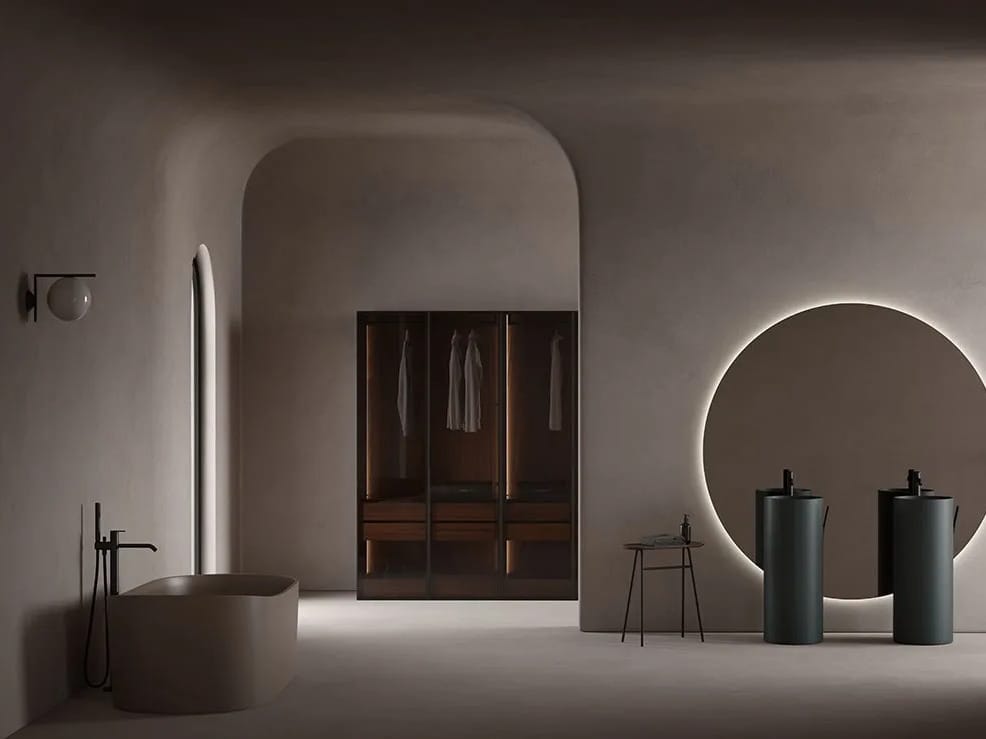 Модульный шкаф для ванной комнаты из МДФ со стеклянными дверцами Inbani слой ARCH-00073459 - Вид №1