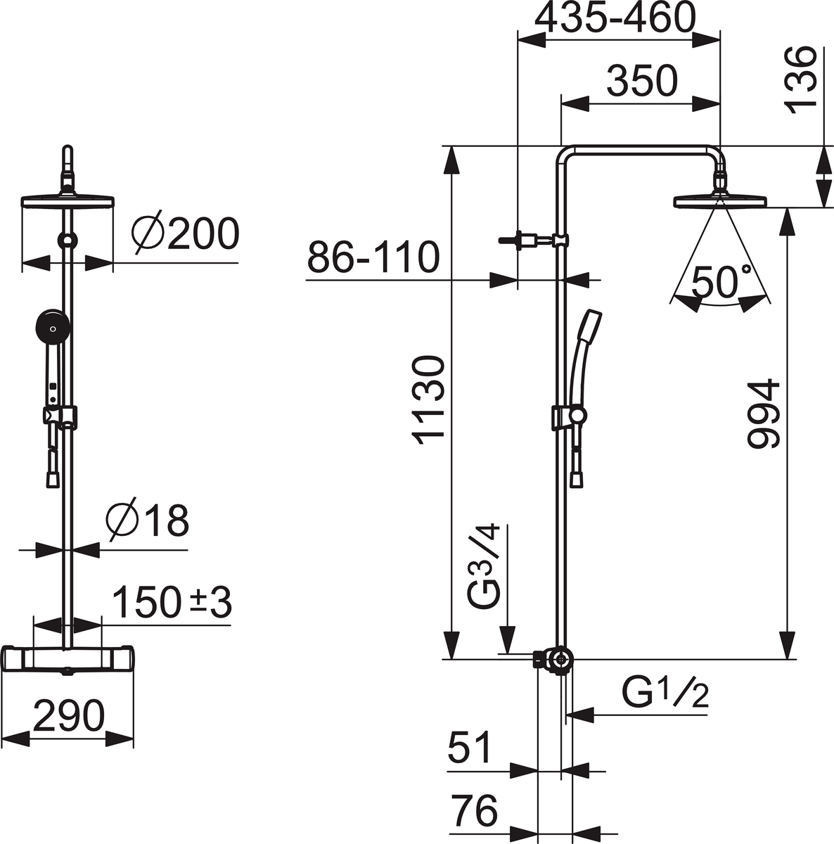 Oras 7401 Смеситель с верхним душем rain shower 7401 Nova Хром  - Вид №1