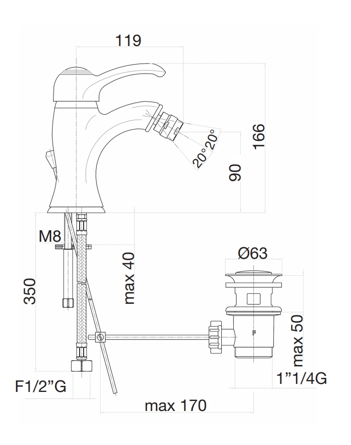 47CO5321 Смеситель на биде , хром-золото Fiore JAFAR  - Вид №2