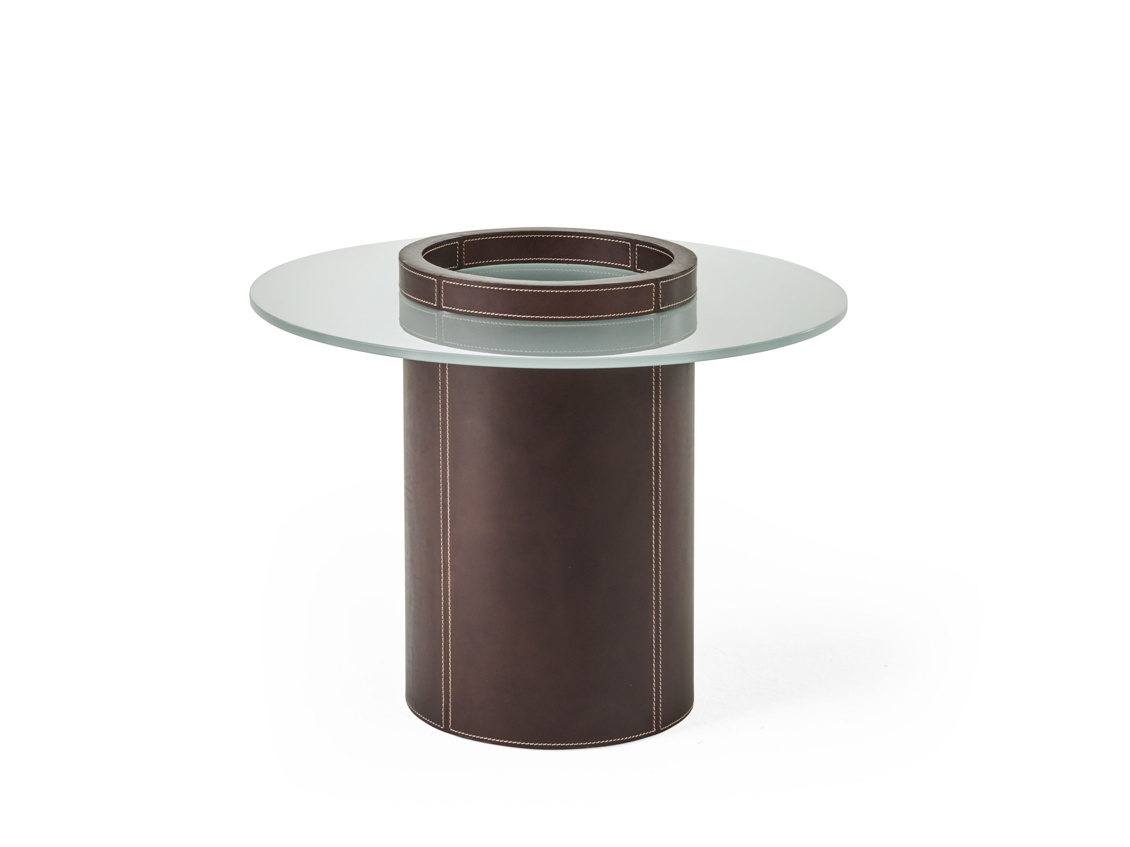 Высокий круглый журнальный столик из кожи и матового стекла Gianfranco Ferré Home HAVNEN ARCH-00145966