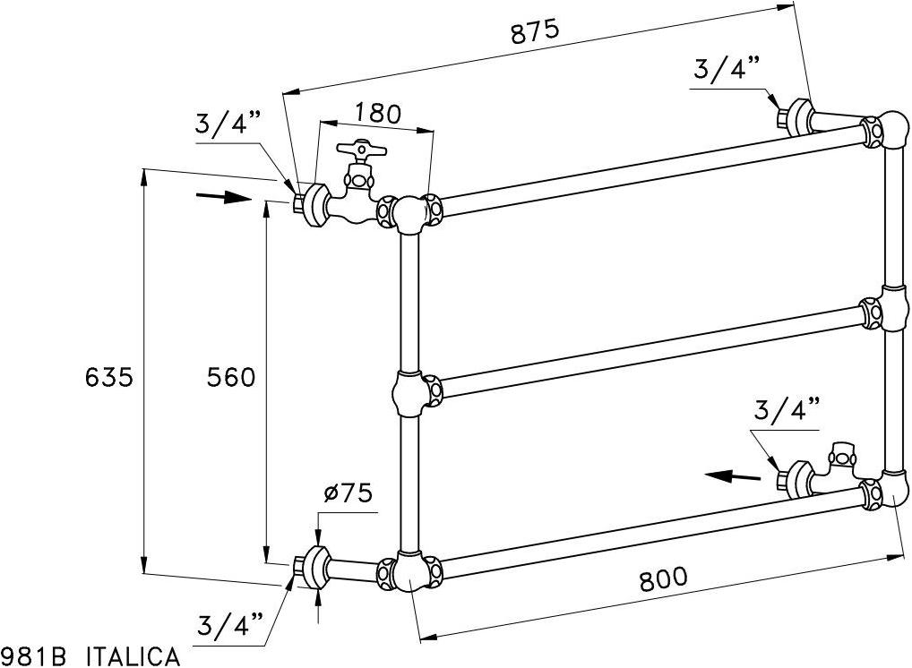 RUBINETTERIE STELLA Настенный хромированный полотенцесушитель Italica It07000 - Вид №1