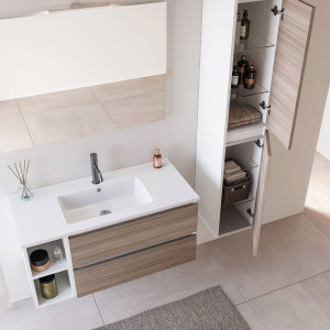 Деревянный подвесной умывальник со встроенным умывальником