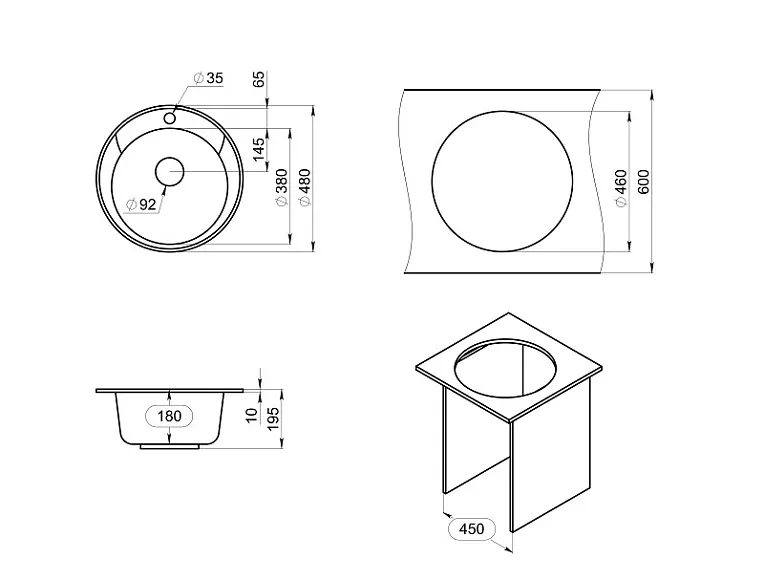 4802, КЛАССИК, кухонная мойка, СтандАРТ кварц GRANULA Standart 4802-ST01 - Вид №2
