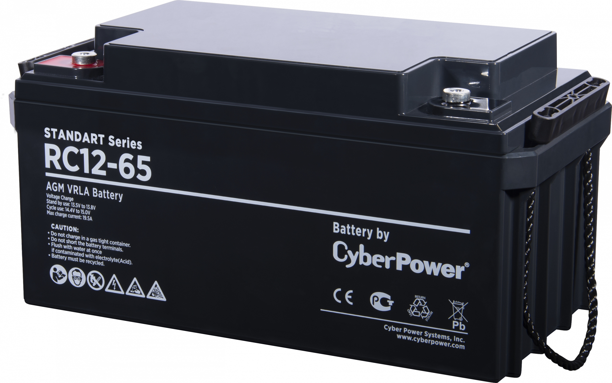 RC 12-65 Battery standart series rс 12-65, voltage 12v, capacity (discharge 20 h) 65ah, max. discharge current (5 sec) 650a, max. charge current 19.5a, lead-acid type agm, terminals under bolt m6, lxwxh 350x167x175mm., full height with terminals 175mm., w Santreyd 