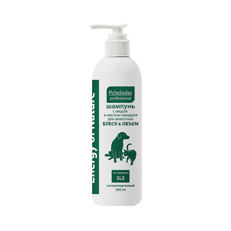 ПР0056801 Шампунь для собак и кошек гладкошерстных пород с медом и маслом миндаля для блеска и объёма 350мл ПЧЕЛОДАР 
