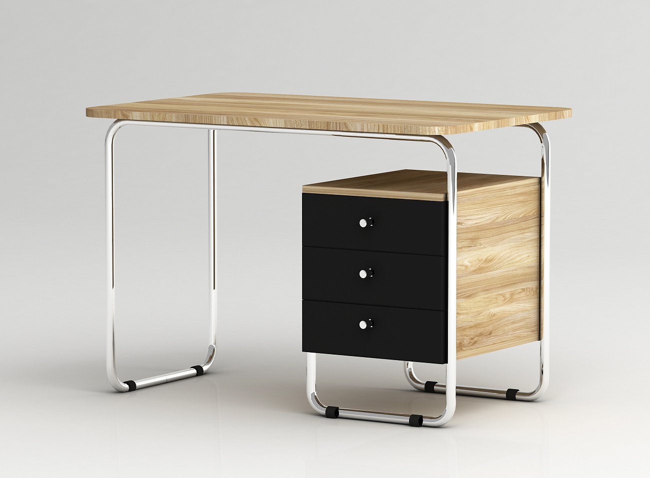 Стол рабочий письменный на металлических ножках с красной тумбой Bauhaus WOODI  00-3966079 Беленый дуб;бежевый;красный  - Вид №1