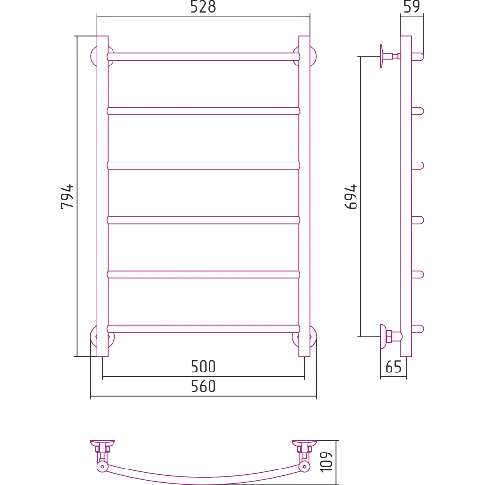 СУНЕРЖА ВПС-52П - водяной полотенцесушитель из нержавеющей стали с хромированным покрытием 83111088 STLM-0039063 - Вид №3