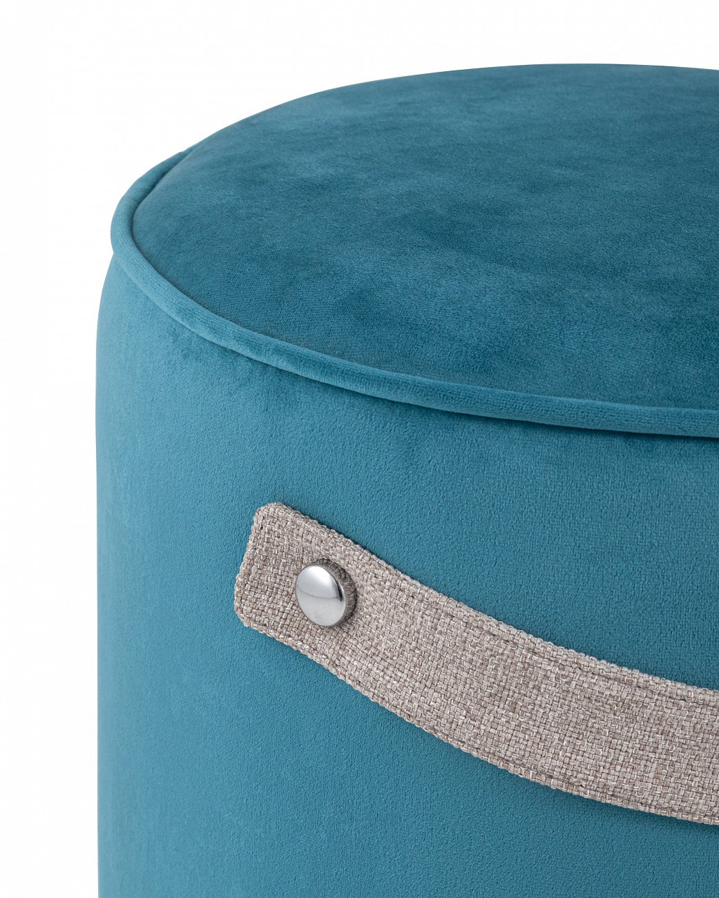 Пуфик круглый темно-бирюзовый вельветовый с ручкой "Джерри" STOOL GROUP  00-3881790 Голубой  - Вид №1