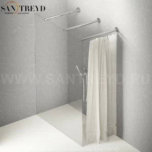 Душевое ограждение FLAT DX подрезаемое, стеклянная со шторкой экстрапрозрачная перегородка с 2-мя держателями и встроенным душем. Размеры: глубина от 70 до 100 см, длина от 140 до 160 см