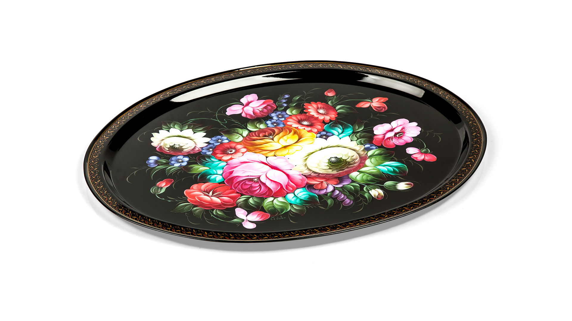 10618056 Жостовская фабрика декоративной росписи Поднос 51х41см НХПР "Восторг" Сталь  - Вид №1