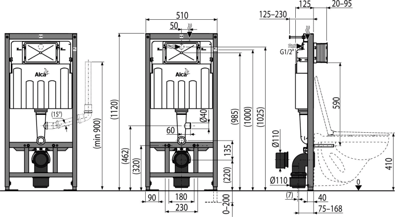 Скрытая система инсталляции с возможностью вентиляции для сухой установки (для гипсокартона) ALCAPLAST AM1011120VSÁDROMODUL - Вид №1