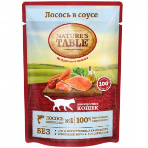 ПР0044845 Корм для кошек NATURE"S TABLE Лосось в соусе пауч 85г NATURE'S TABLE