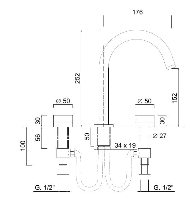 Смеситель для раковины с 3 отверстиями Rubinetteria Giulini MyRing ARCH-00022004