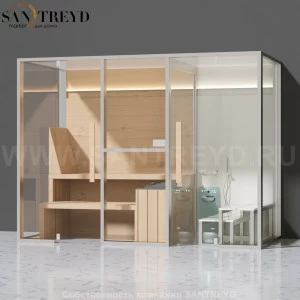 Effegibi MIDFILO LO71020001 Комбинированная баня: хаммам - душ и сауна. Установка: к стене. Мощность: 11 кВт макс. Размеры: длина 300 см, ширина 137 см. Отделка: канадский хемлок, Отделка: канадский хемлок, матовый лакированный коричневый аллюминий и темн