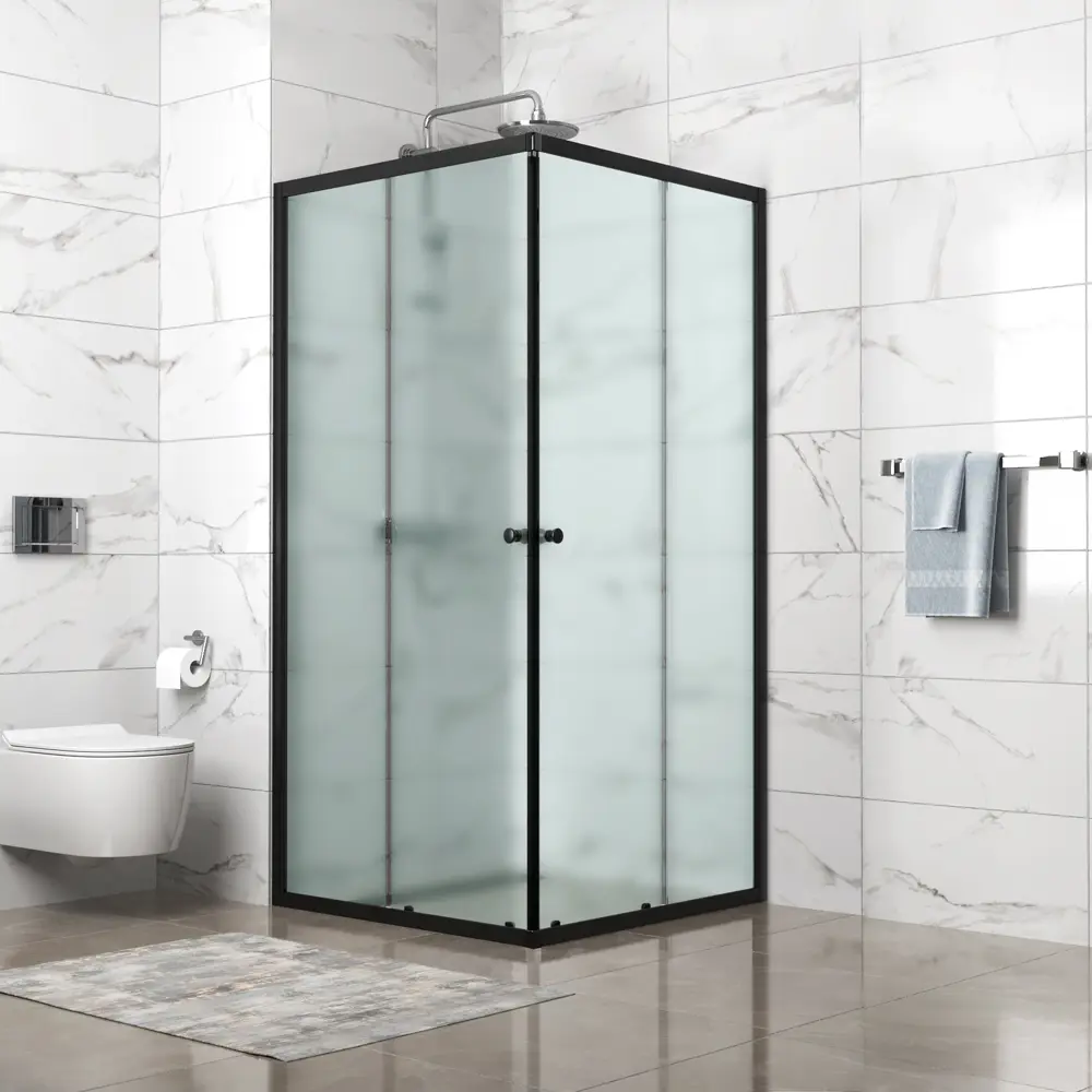 Душевая ширма Cube Domani-Spa квадратная 90x90x190см цвет профиля черный раздвижная стекло 4мм матовое 89395302 STLM-2037204