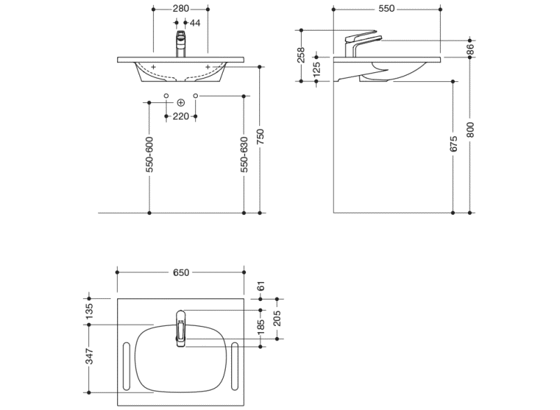 950.19.029 Комплект умывальника и смесителя HEWI Waschtische  - Вид №1