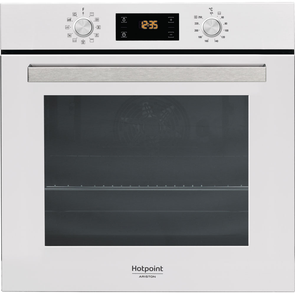FA5 841 JH WH HA 59.5x59.5x55.1 см, 9 программ, дисплей, очистка паром, откидной гриль, телескопические направляющие на одном уровне, 71л, белый Hotpoint-Ariston Santreyd 