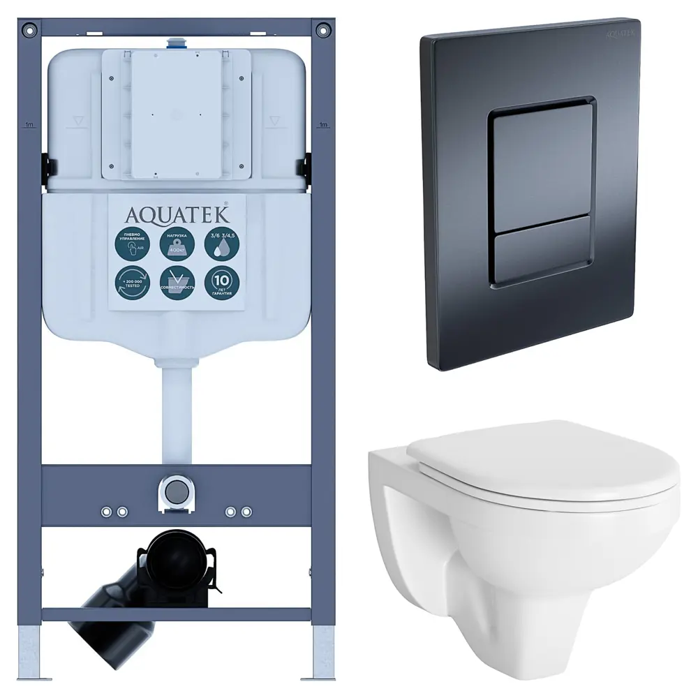 Комплект инсталляции Aquatek Pneumo N 49 с ободковым унитазом Damixa Jupiter клавиша Aquatek Pnn-0000004 чёрная Pneumo N49 STLM-2041222