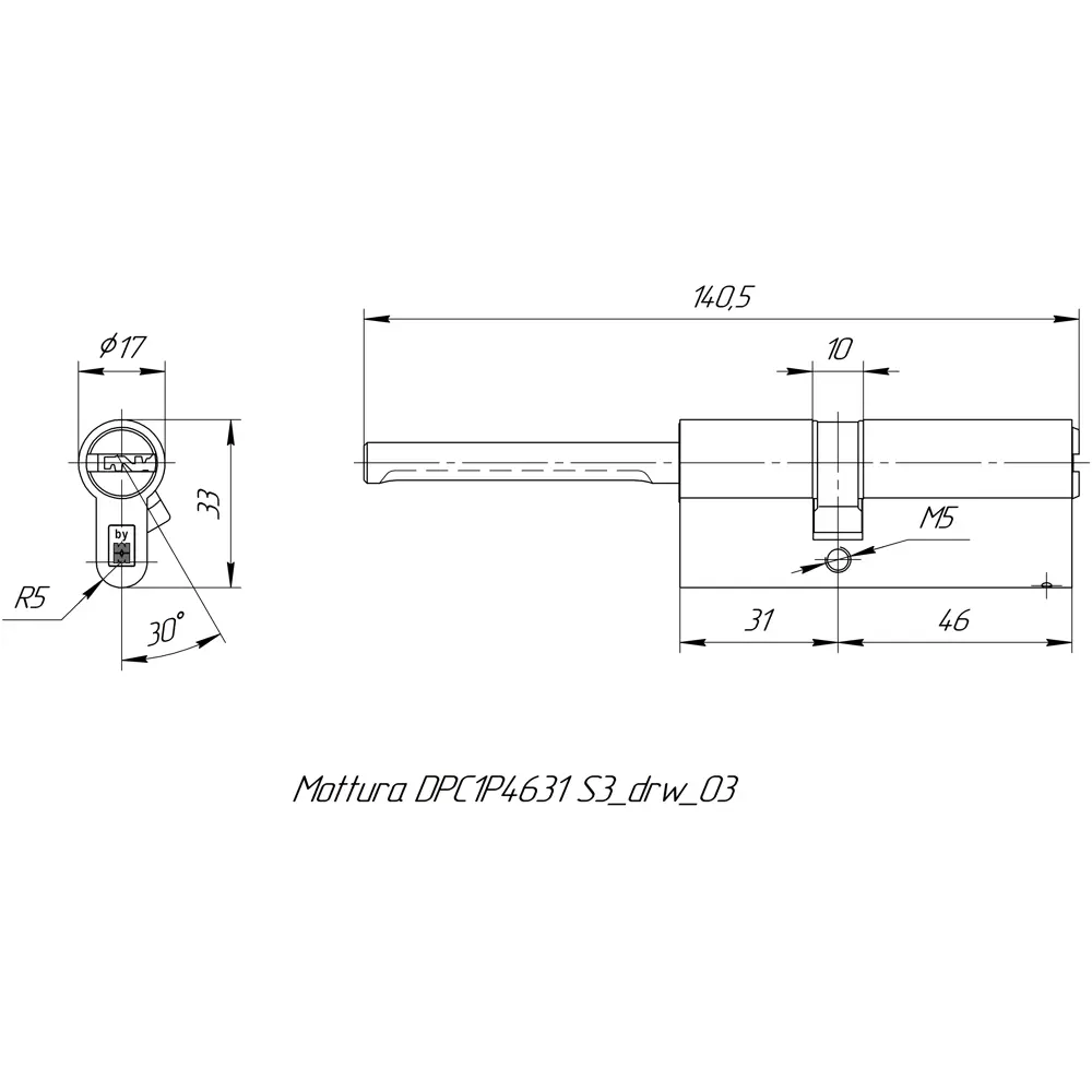 Цилиндр Mottura Project DPC1P4631 S3, 41x10x26 мм, ключ/шток, цвет никель, без вертушки 82393126 STLM-2100773 - Вид №4
