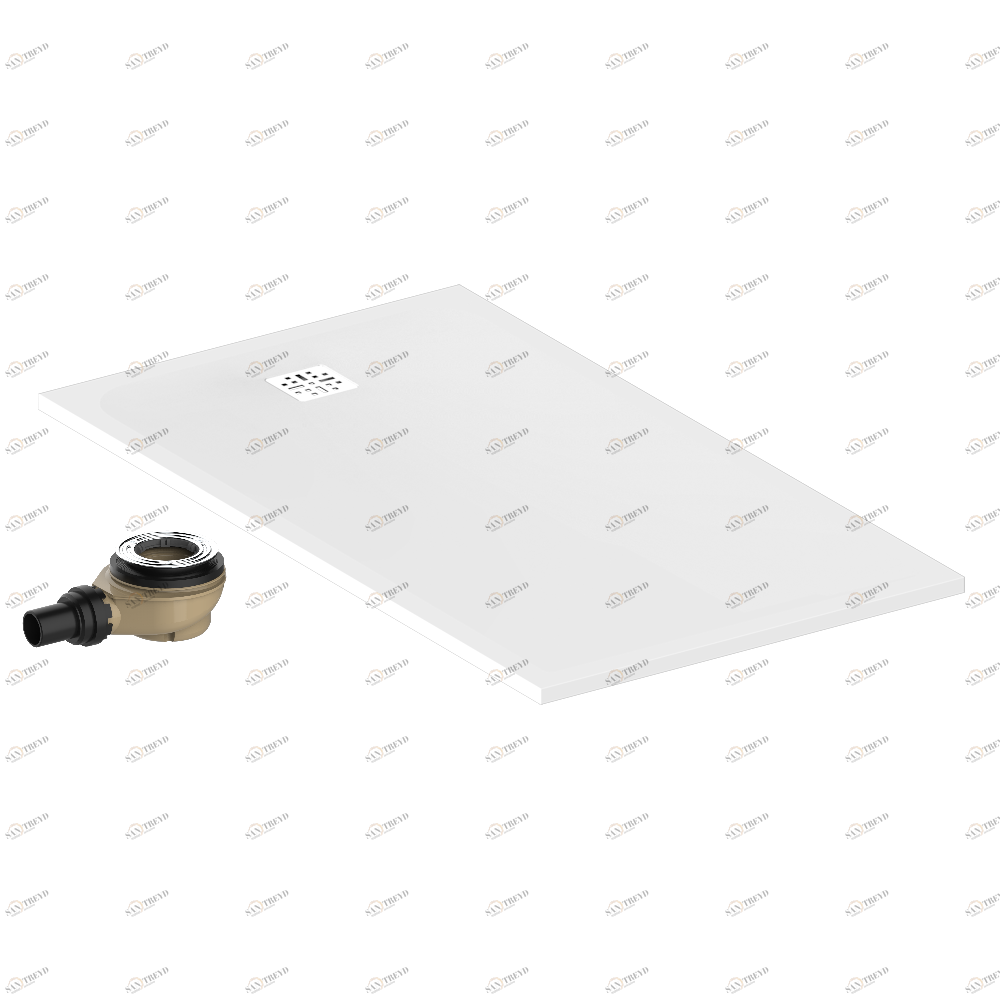 B15-R509 Душевой поддон POLLENSA 90 x 160 см, с выпуском и решеткой из матовой нержавеющей стали Thg-paris Поддоны Матовый белый 