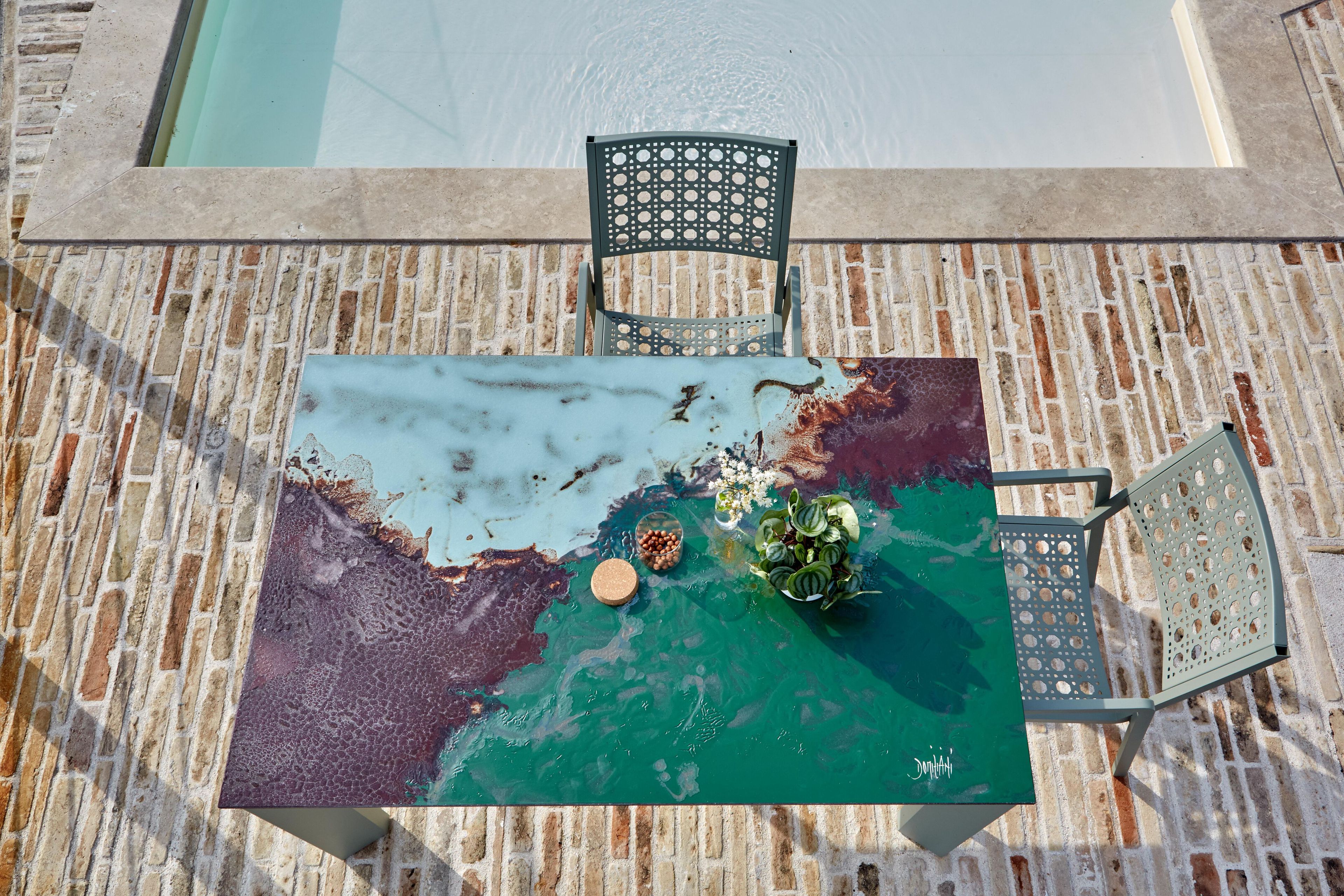 Выдвижной стол из майоликовой лавы и нержавеющей стали DOMIZIANI современный ARCH-00132487 - Вид №4