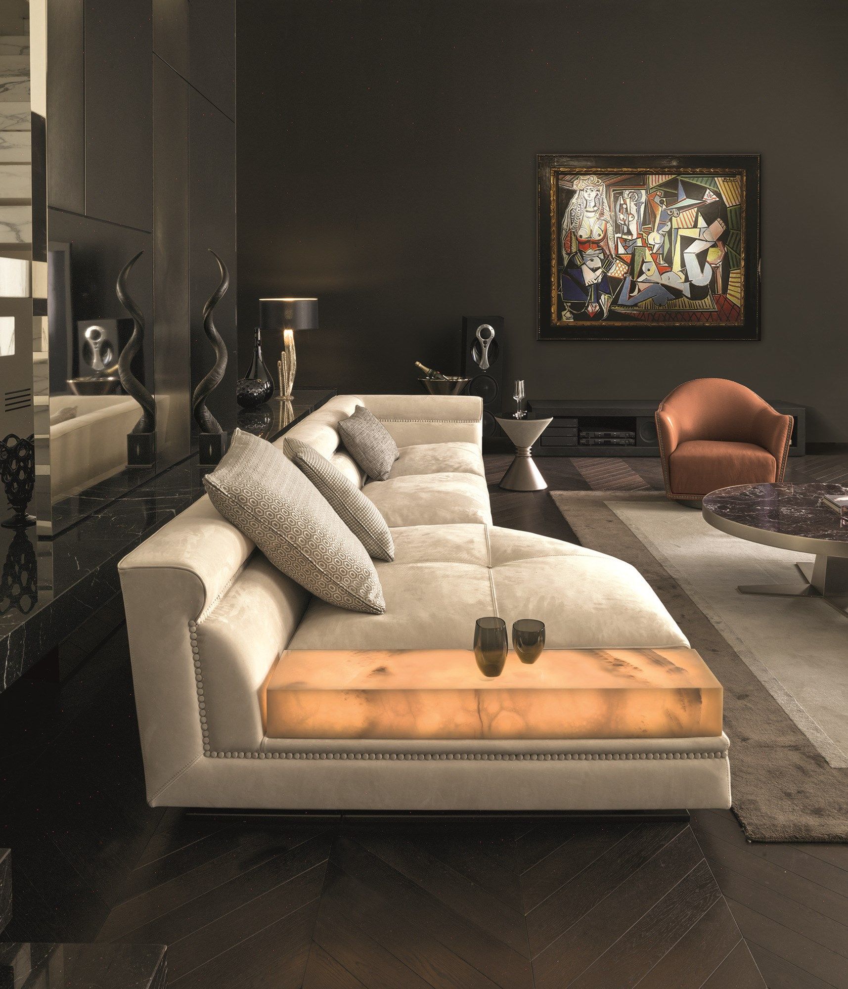 Модульный кожаный диван с журнальной стойкой Longhi Loveluxe 2017-Essence collection ARCH-00053634 - Вид №1