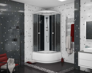 Душевая кабина NG- 7507-14BLACK (800х800х2150) высокий поддон(40см) стекло МОЗАИКА