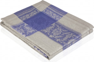 10621442 Яковлевский жаккард Скатерть прямоугольная Яковлевский Жаккард Орнамент 150х250см серая с голубой камой, полулен Ткань