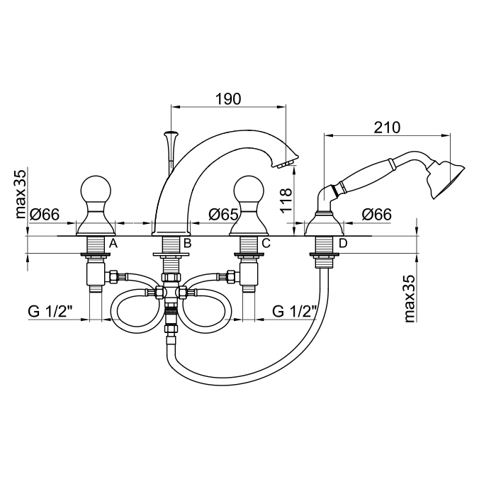 KA730101017 Смеситель на борт ванны Webert Karenina  - Вид №1