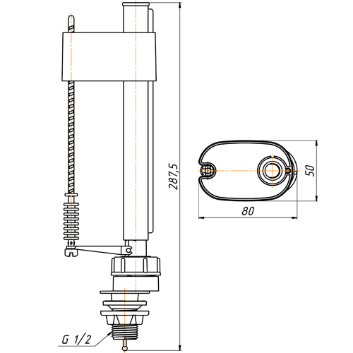 Арматура Ани Пласт с нижней подводкой 1/2 кнопка бел. эконом WC6550  WC6550 14145 - Вид №1