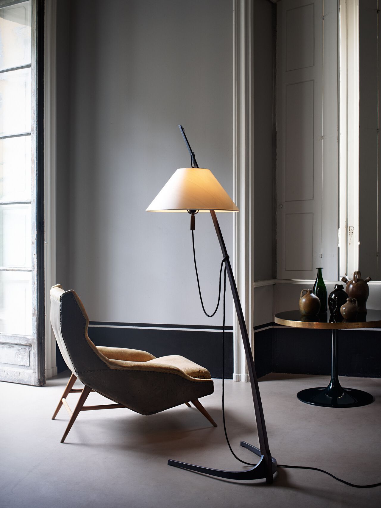 Деревянная и шелковая напольная лампа с регулируемой высотой Kalmar DORNSTAB ARCH-00038581 - Вид №6