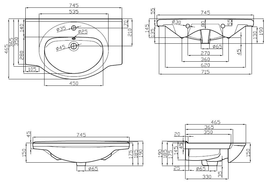 M95WCC0752WG раковина мебельная керамическая 75 см полувстроенная белый глянец Dorff Tradition  - Вид №2