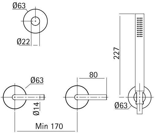 Quadrodesign Смеситель для ванны настенный с ручным душем Levo sun-id-1418837 - Вид №1