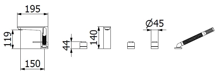 Смеситель для ванны с 5 отверстиями и ручным душем IB C-67 ARCH-00131838 - Вид №9